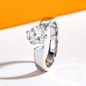 1.5cttw Oval Cut Moissanite D Color VVS1 Clarity Silver Wedding Ring